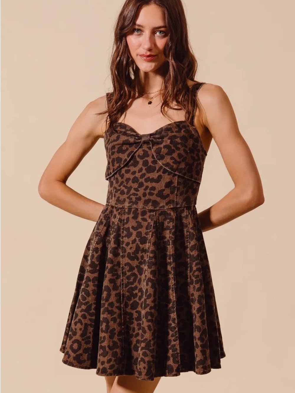 So Me Mineral Washed Leopard Flare cami dress